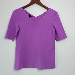 Talbots|Lavender Scallop V-Neck Short Sleeve Knit Top sz Small